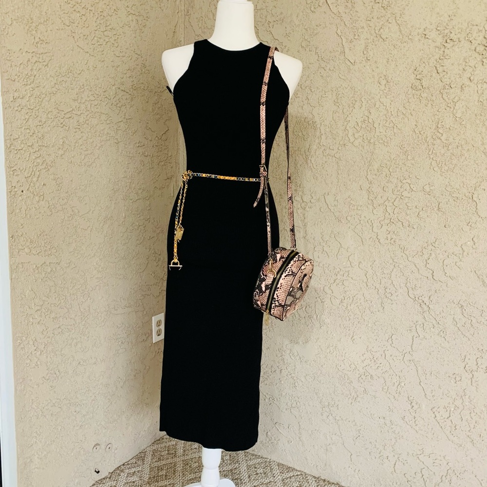 NWT LEITH Black Dress Knit Midi Scoop Neck Side Slit Jersey - Picture 2 of 8